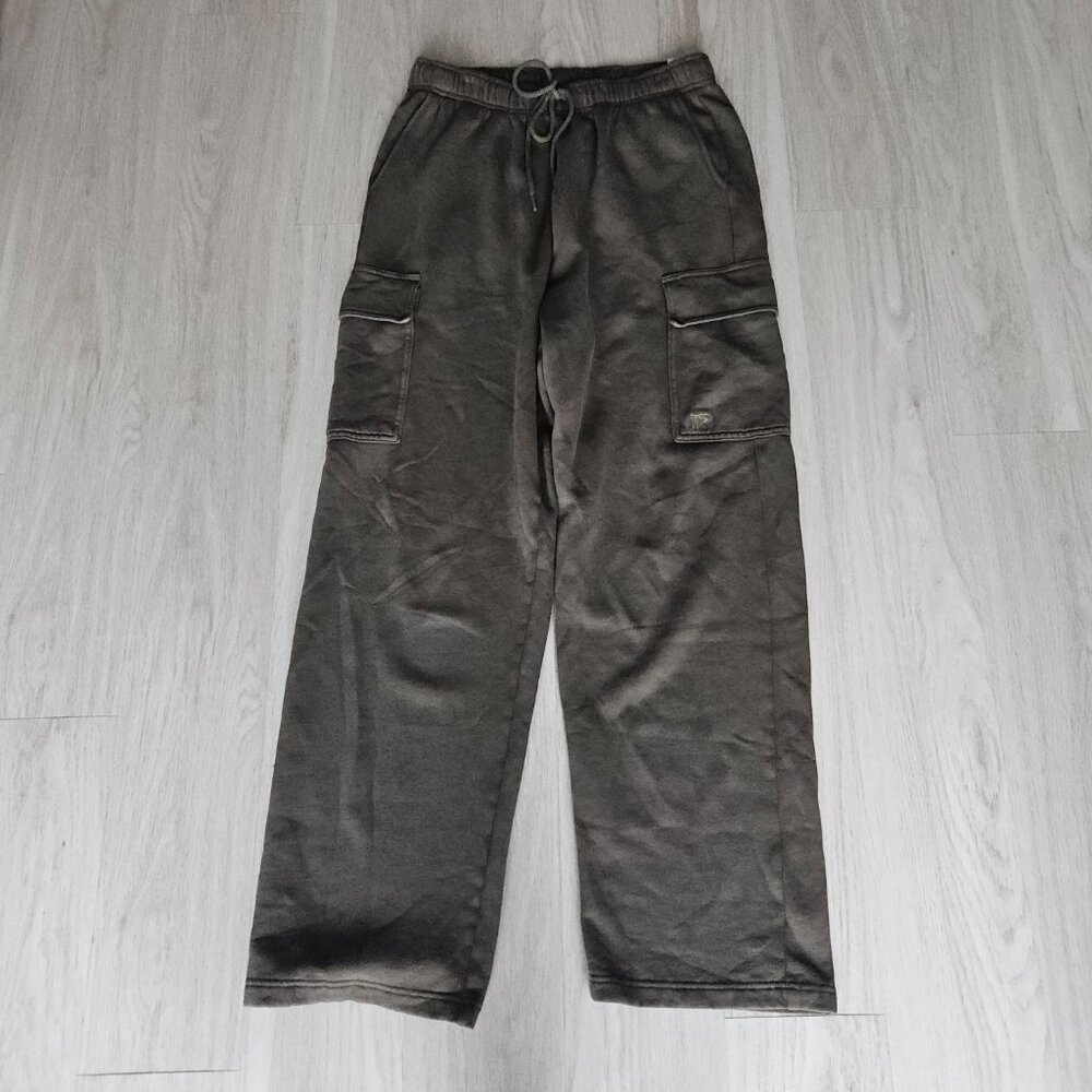 NWT Victoria's Secret PINK Ivy Fleece Wide-Leg Cargo Sweatpants Green Womens L